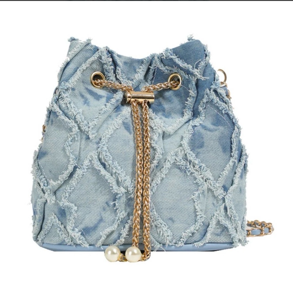Capir Blue Boutique Pearl Denim Drawstring Bucket Bag - Picture 6 of 6